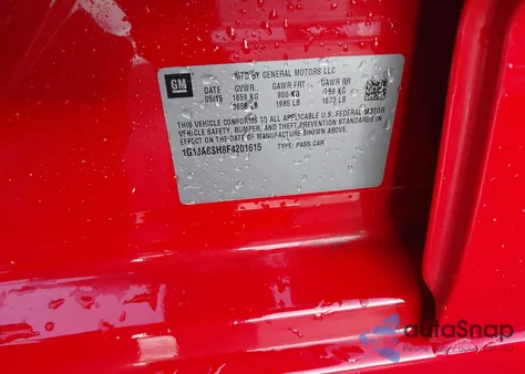 2015 Chevrolet Sonic Ls Auto z USA, uszkodzony, nr VIN 1G1JA6SH8F4201615